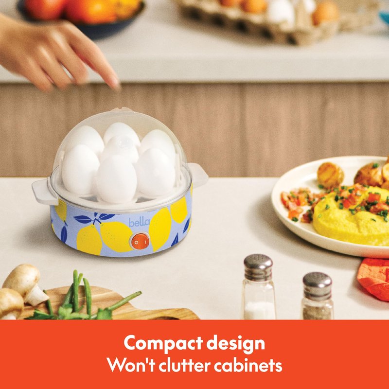bella Electric Egg Cooker, 7 Eggs Capacity Tray, Single Stack, for Poached, Scrambled, Hard, Medium & Soft Boiled Eggs, Omelets and Steamed Dumplings, Auto Shutoff, 360 Watt, Blue Lemon Drop