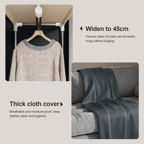 AOSENKO Portable Wardrobe Closet, 16mm Steel Frame Clothes Rack with Non-Woven Fabric Cover, Freestanding Closet Organizer with 3 Hanging Rods & 6 Shelves, Grey Fabric for Bedroom