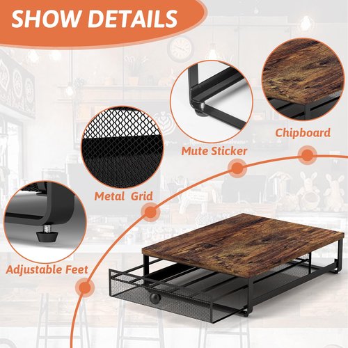 Ferrivista Coffee Pod Storage Drawer,with Sliding Baskets,Coffee Pod Holders for K Cups,35 Capacity Coffee Capsules Storage Organizer,Under Coffee Pot Storage Drawer,for Home Office, Kitchen (BROWN)