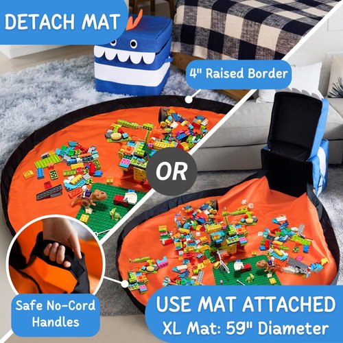 STARSIKO XXL Toy Storage Organizer with Play Mat – Dinosaur & Monster Storage Bag/Box for Kids, Boys, Nursery, Playroom – Toy Chest Basket for Building Bricks & Blocks 15x15x15