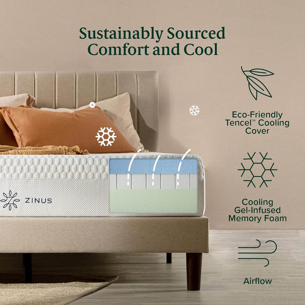 Zinus 12 Inch Bliss Memory Foam Mattress - Pressure Relieving | Sustainable Tencel Blend Cover, Queen