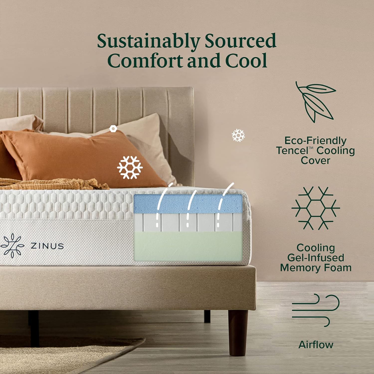 Zinus 12 Inch Bliss Memory Foam Mattress - Pressure Relieving | Sustainable Tencel Blend Cover, Queen