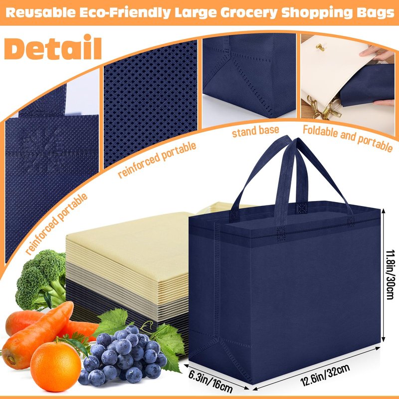Windyun Reusable Grocery Bags Large Non Woven Shopping Bags with Handles Foldable Portable Tote Bulk, 12.6 x 11.8 x 6.3 Inch(Multicolor,200 Pcs)