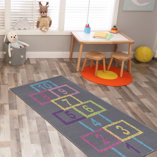 Ottomanson 2'2" x 6' Hopscotch Kids Rug - Play Mat for Playroom, Bedroom, Daycare & Classroom - Fun & Interactive Game Carpet - Durable and Non-Slip - Perfect for Learning & High-Traffic Areas, Pink
