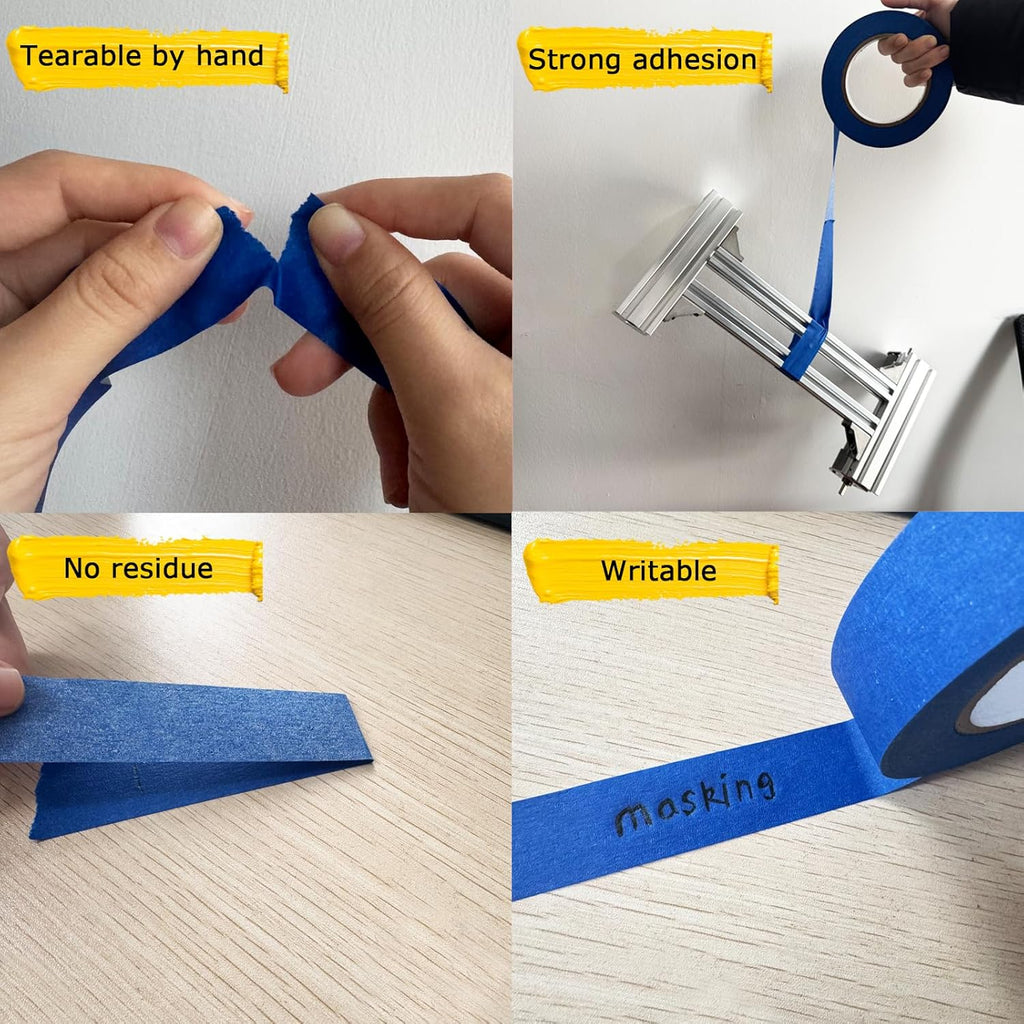 Premium Painters Tape by 4 Rolls - Blue Masking Tape for Easy Removal & No Residue | 88 Yards