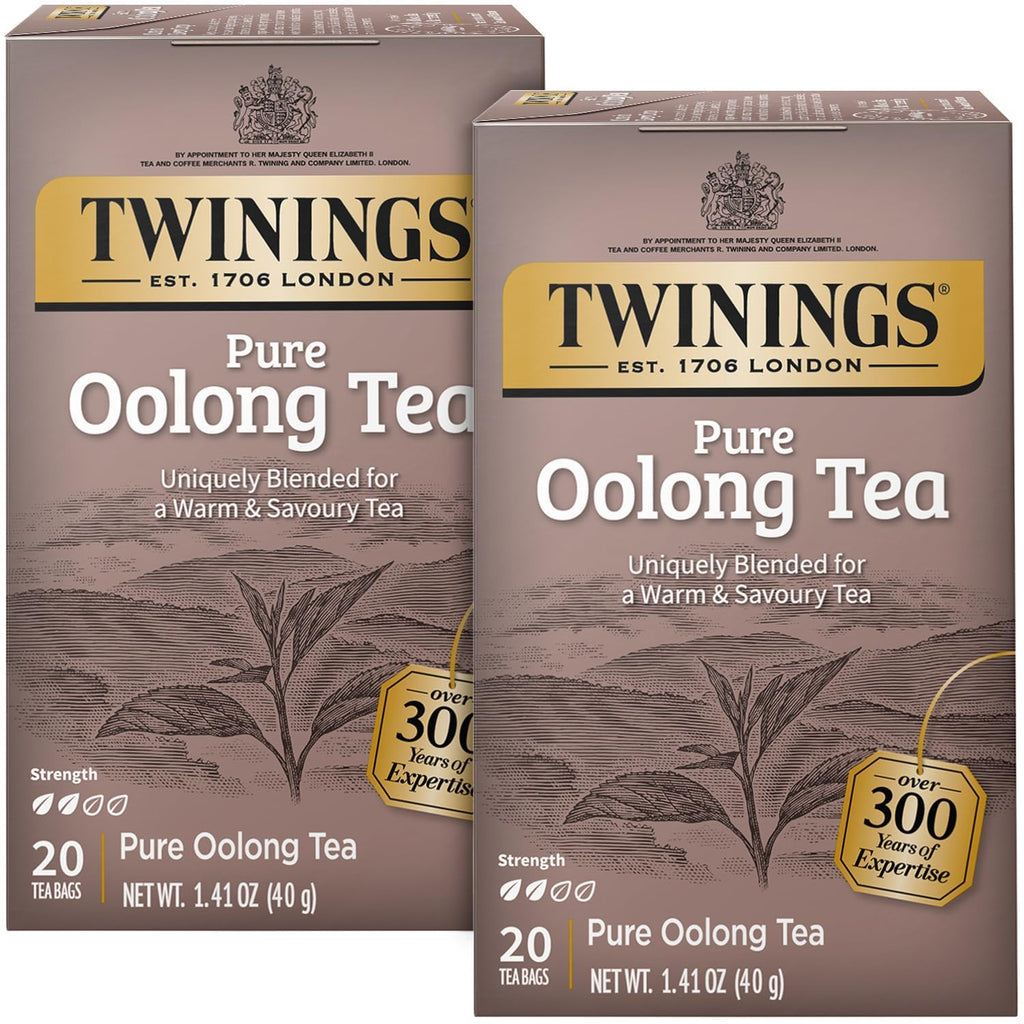 Twinings Pure Oolong Tea 2-Pack – Golden Caffeinated Tea, Individually Wrapped Tea Bags, 20 Count Each