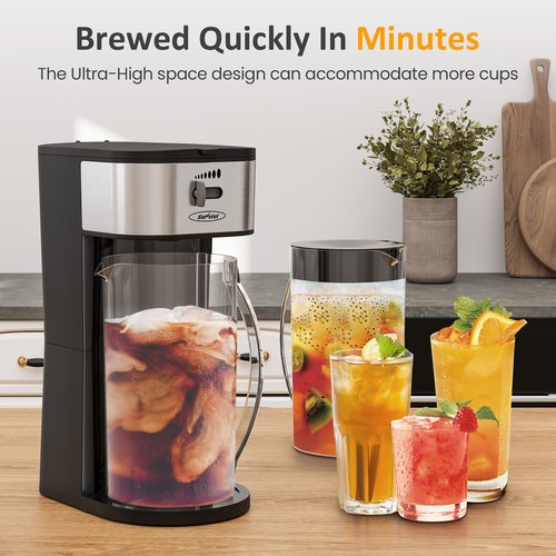 SUNVIVI Iced Tea Maker and Iced Coffee Maker, 3-in-1 Coffee and Tea Machine Brewing System with 2.5 Quart Pitcher, Strength Selector, Perfect For Tea, Coffee, Lattes, Lemonade