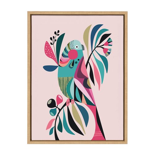 Kate and Laurel Sylvie Parakeet Framed Canvas Wall Art by Rachel Lee, 18x24 Natural