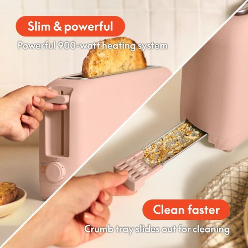 Bella 2 Slice Slim Toaster - 10” Long Slot with 6 Shade Settings, Reheat & Cancel Buttons | Blossom Color