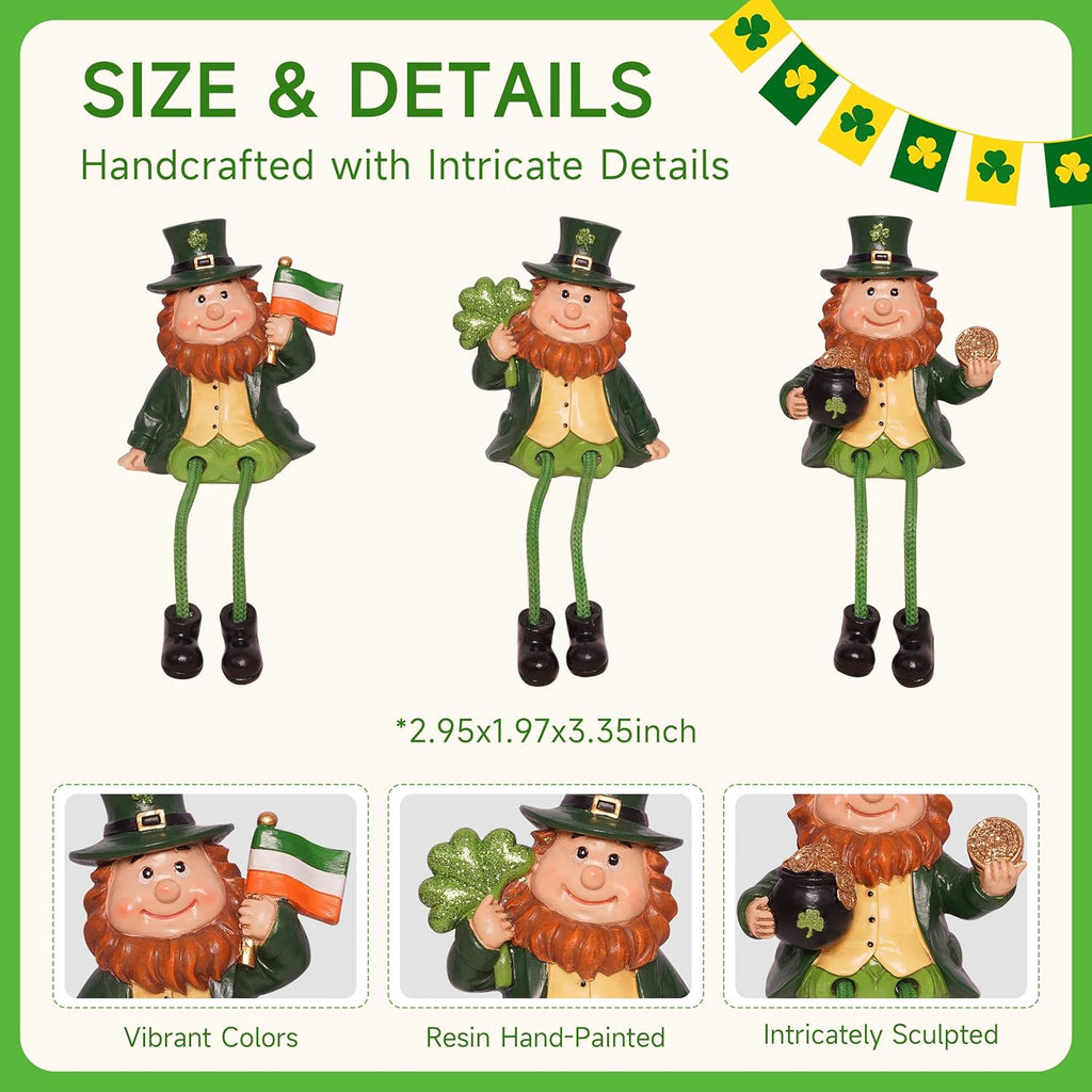 Skiennix St. Patrick's Day Gnome Figurine - Lucky Shamrock & Gold Coins | Resin Home Decor Statue
