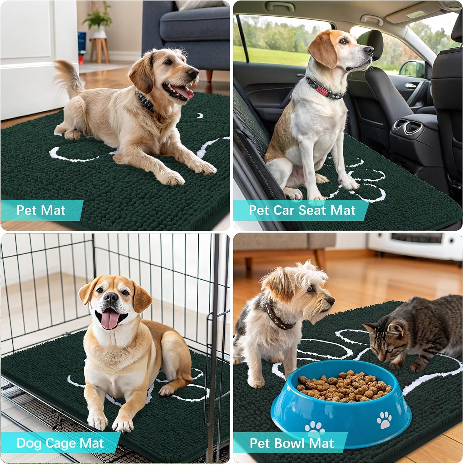 OLANLY Dog Door Mat - Absorbent Non-Slip Mud Mat for Muddy Paws | 30x20 Inches, Blackish Green