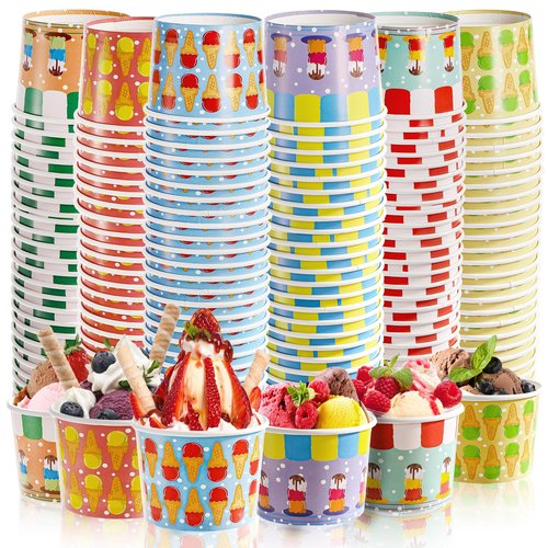 Cididu 210 Pack Paper Ice Cream Cups, 12 Oz Disposable Ice Cream Bowls, Party Dessert Snack Bowls for Hot or Cold Food, Food Grade Party Supplies Treat Cups for Yogurt Soup Fruits, Birthday Picnic
