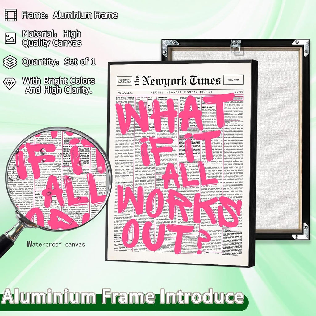 Skiennix Pink What If It All Works Out Wall Art - Black & White Canvas Poster | 16x24in Framed Inspirational Decor