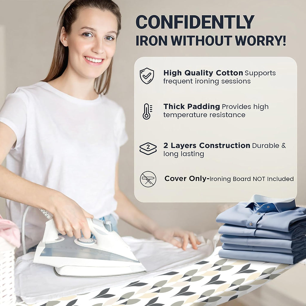 UniSimp Small Ironing Board Cover - Heat Resistant Cotton Canvas with Padding | 12.5"x30" Foliage Design