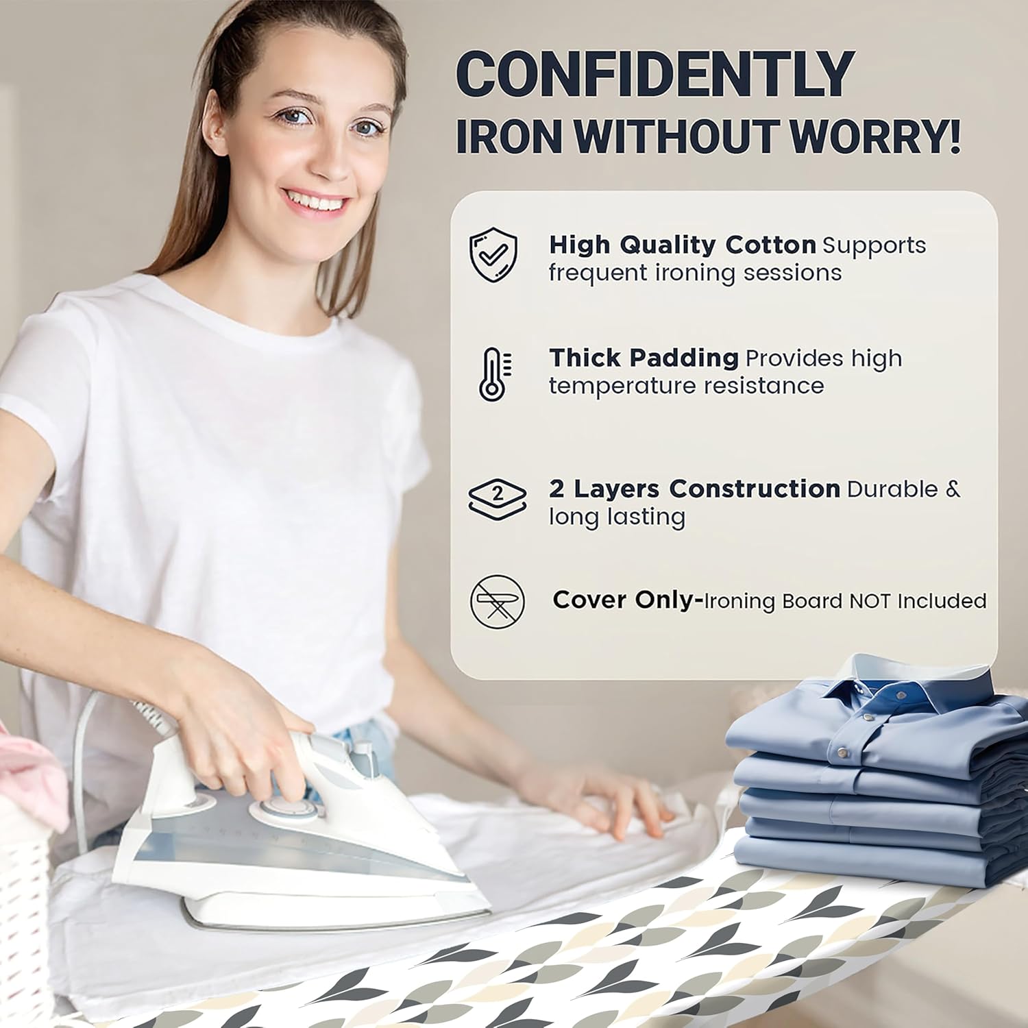 UniSimp Small Ironing Board Cover - Heat Resistant Cotton Canvas with Padding | 12.5"x30" Foliage Design