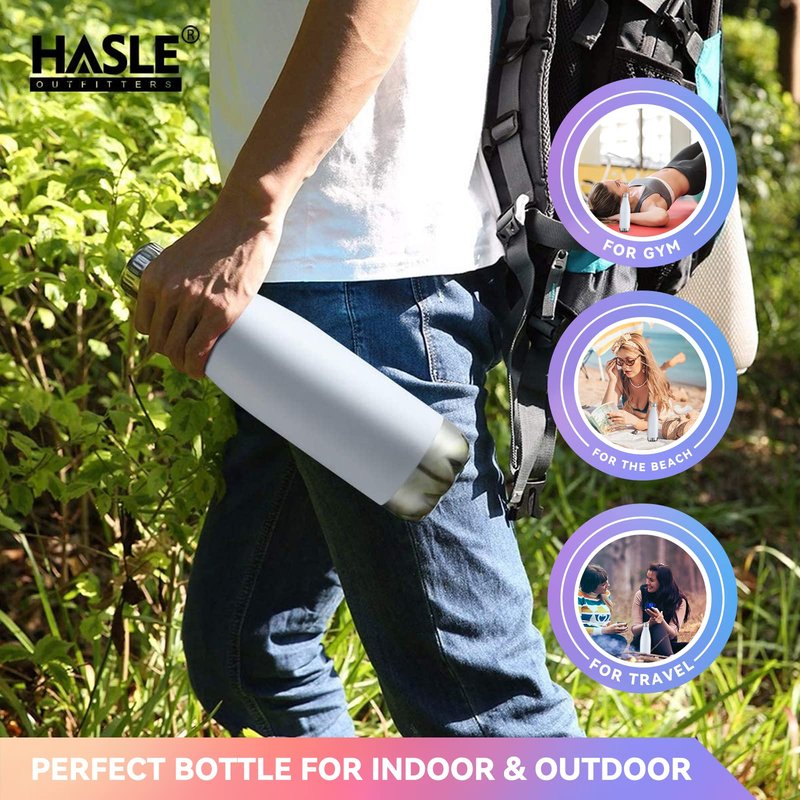 HASLE OUTFITTERS 17oz Stainless Steel Water Bottles, Vacuum Insulated Water Bottles Double Walled Powder Coated Reusable Metal Sports Water Bottles Keep Drinks Hot and Cold, White, 1Pack