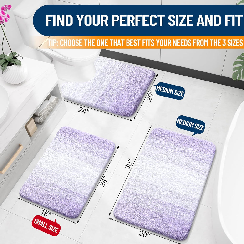OLANLY Large Bath Rug - Extra Soft Microfiber Mat with Rubber Backing | Quick Dry, Washable, Light Purple 54x24