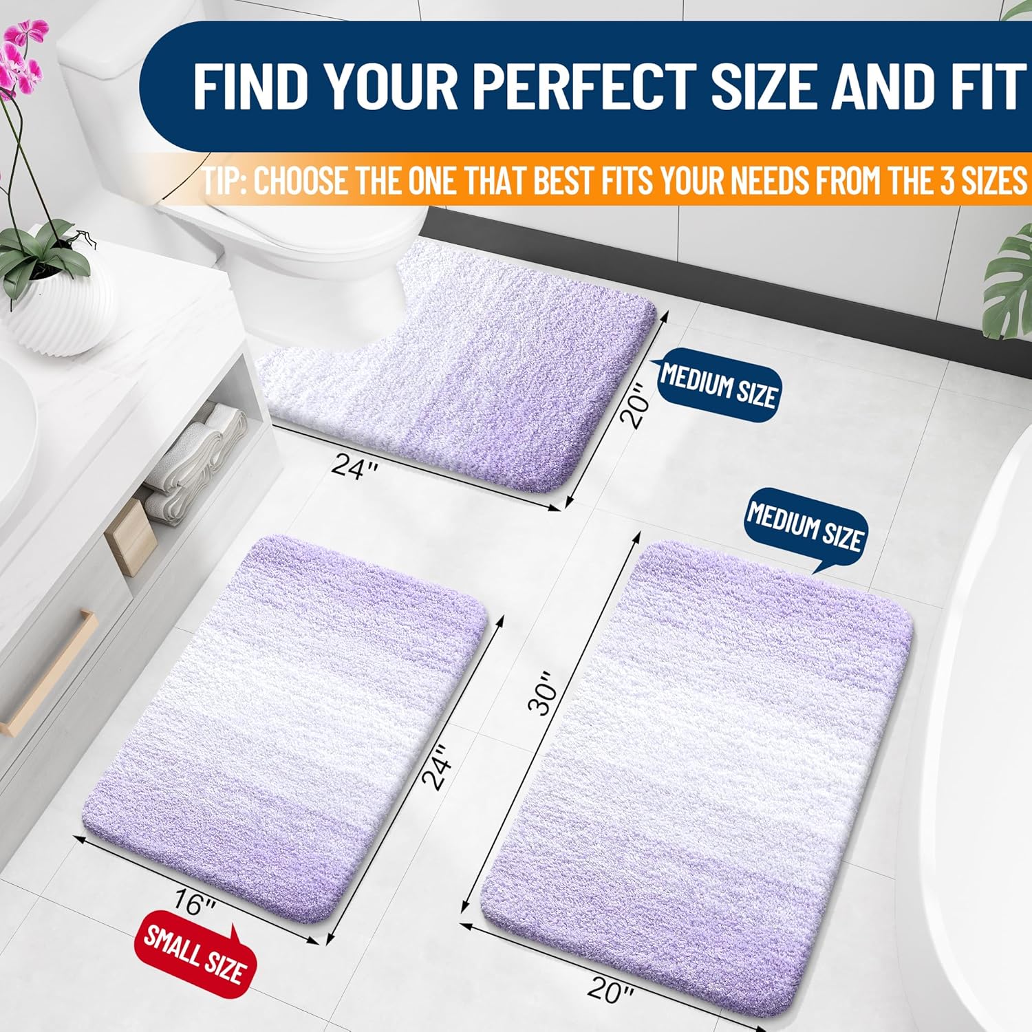 OLANLY Bathroom Runner Rug - Extra Soft Microfiber Mat 59x24 | Quick Dry, Washable, Light Purple