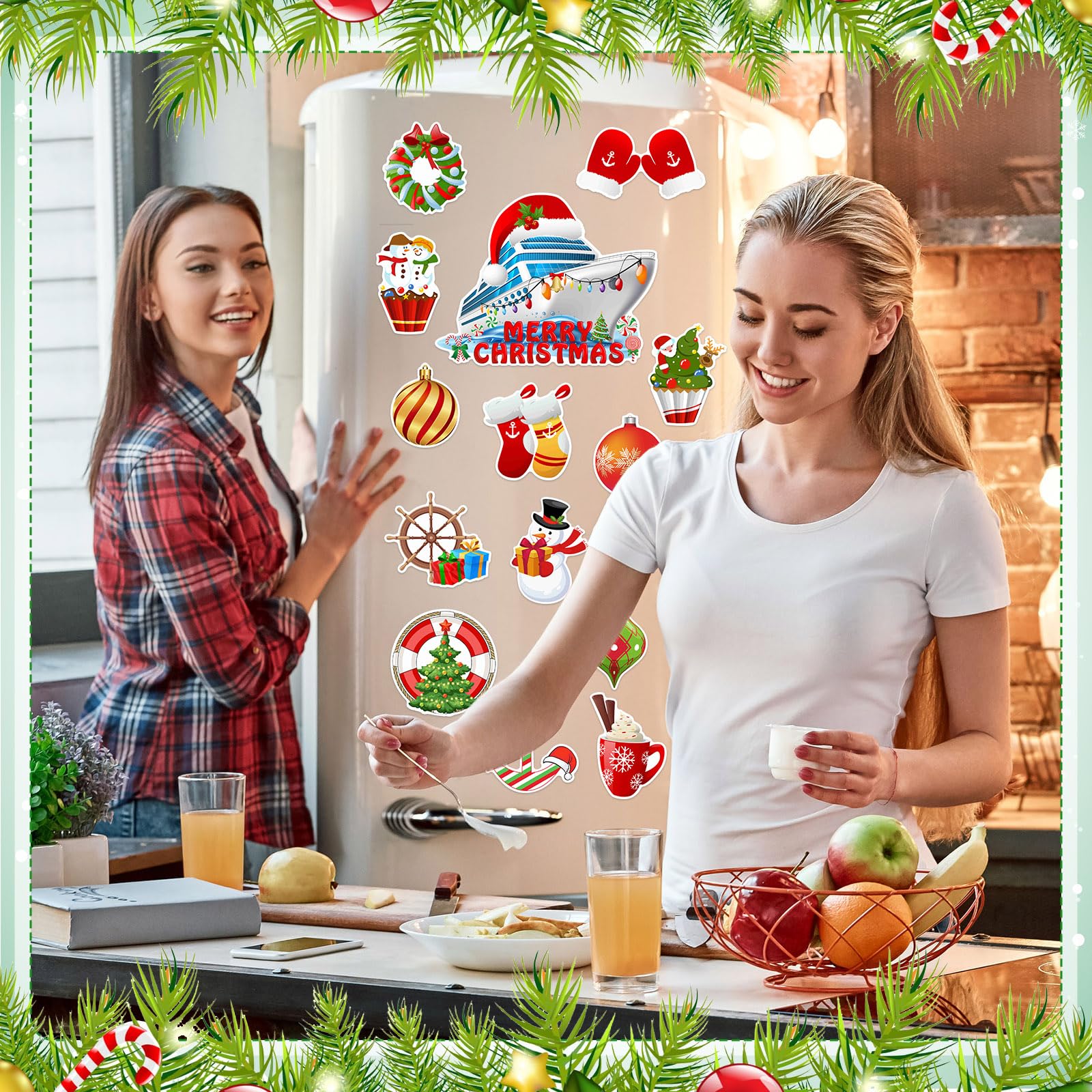 Kanayu 16 Pcs Christmas Cruise Door Magnets Santa Claus Magnetic Door Decorations Snowman Fridge Magnets for Cabin Ship Cruise Refrigerator Christmas Carnival Party Accessories