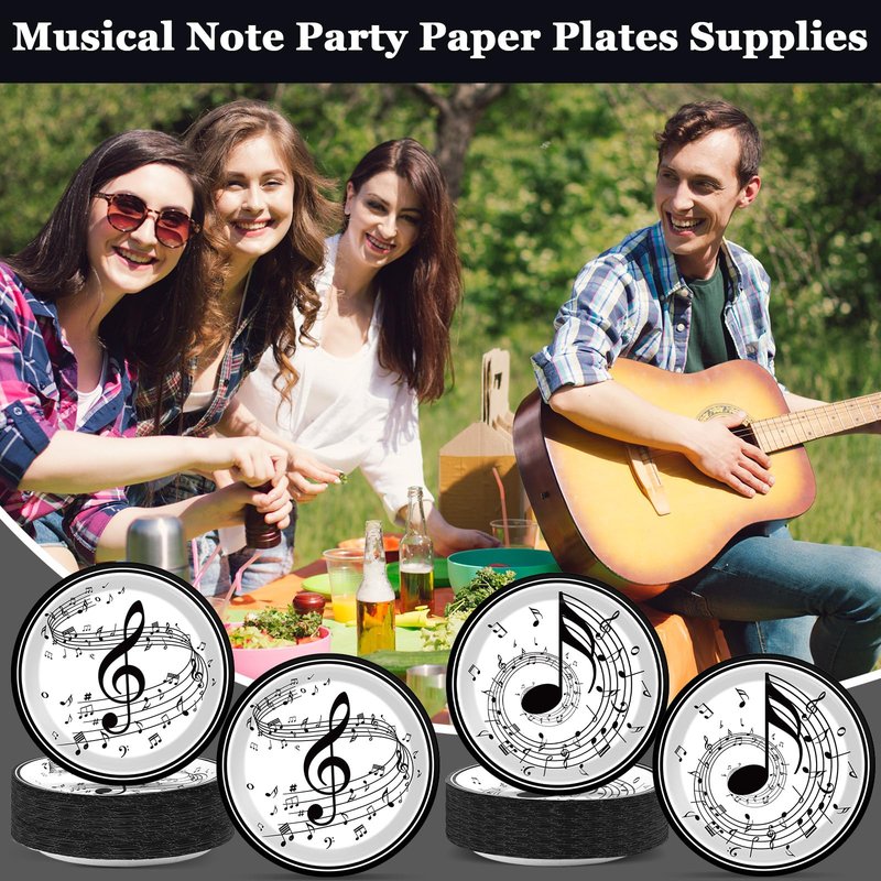 100pcs 7inch Musical Note Plates Music Themed Tableware Newborn Baby Shower Musical Notes Disposable Paper Dinnerware for Picnic Dessert Kids Party Baby Shower Birthday Music Party Decorations