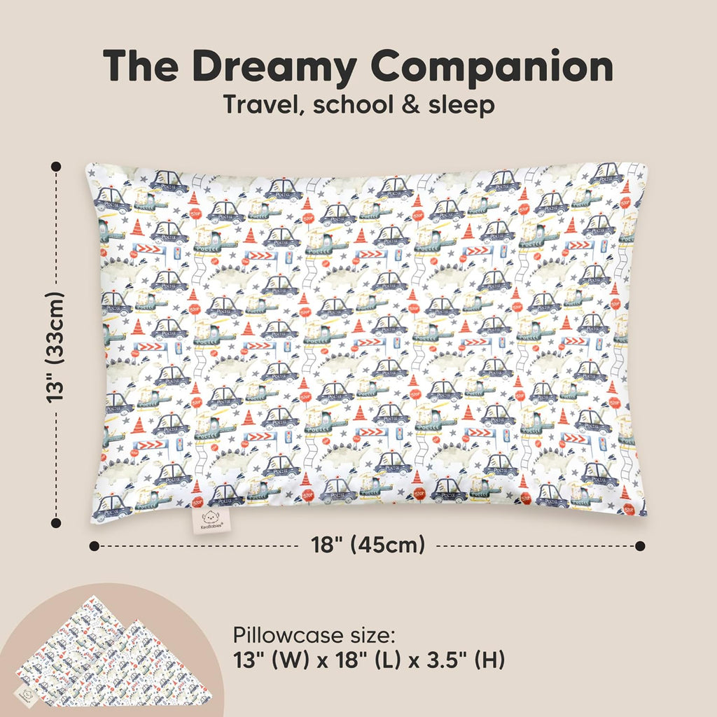 My Little Dreamy Toddler Pillow - Soft & Breathable Organic Cotton Travel Pillow | 13x18, Dino Patrol Design for Ages 2-5