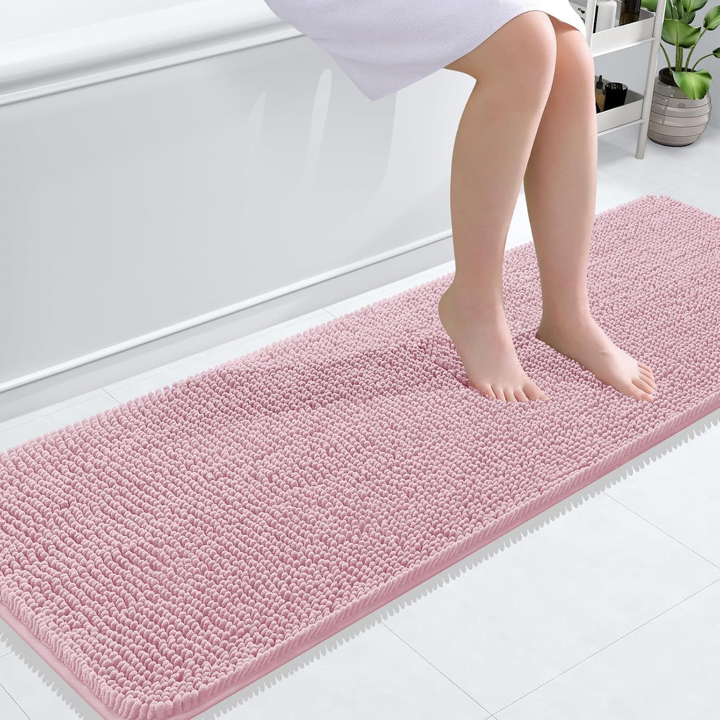 OLANLY Bathroom Runner Rug - Soft Absorbent Chenille with Rubber Backing | Quick Dry, Machine Washable, Dusty Rose 59x20