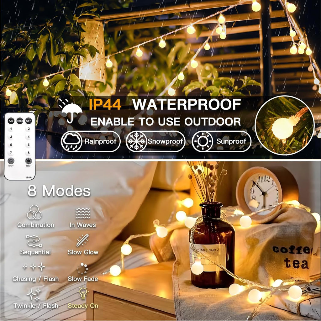 Suddus Globe String Lights - 99ft 300 LED Indoor/Outdoor Fairy Lights with Remote | Warm White
