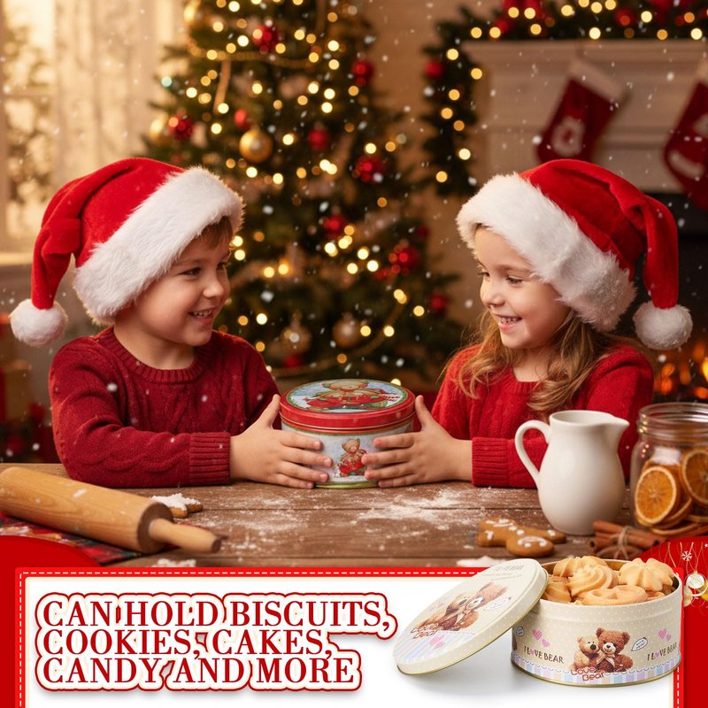Yaomiao 12 Pack Christmas Cookie Tins with Lids for Gift Giving Small Xmas Tin Containers Round Metal Christmas Tins Empty Cookie Jar for Gift Giving Holiday Party Favors (Lovely Style)