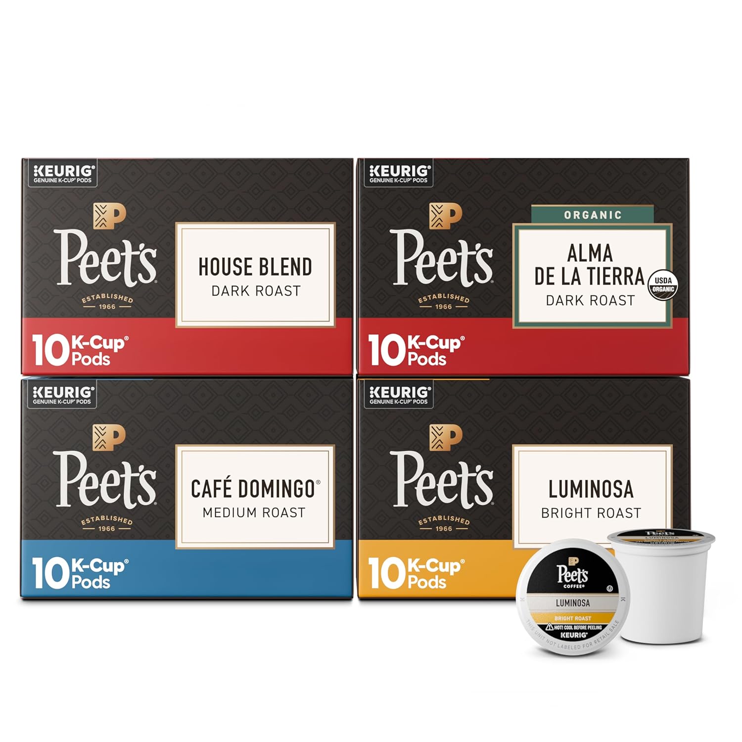 Peet's Coffee K-Cup Pods Variety Pack - 100% Arabica Coffee Blends, 40 Count (4 Boxes of 10 Pods)
