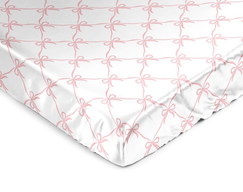 Sweet Jojo Designs Fitted Baby Satin Crib Sheets (Pink Bows) for Girls, Infant Nursery, Toddler Room - Standard Size (Blush and White Bow for The Ballerina, Ballet Dancer, Princess Collection)