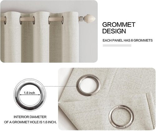 MIULEE Linen Texture Curtains - 100% Blackout Thermal Insulated Drapes | Light Cream, 52x90 Inch (2 Panels)