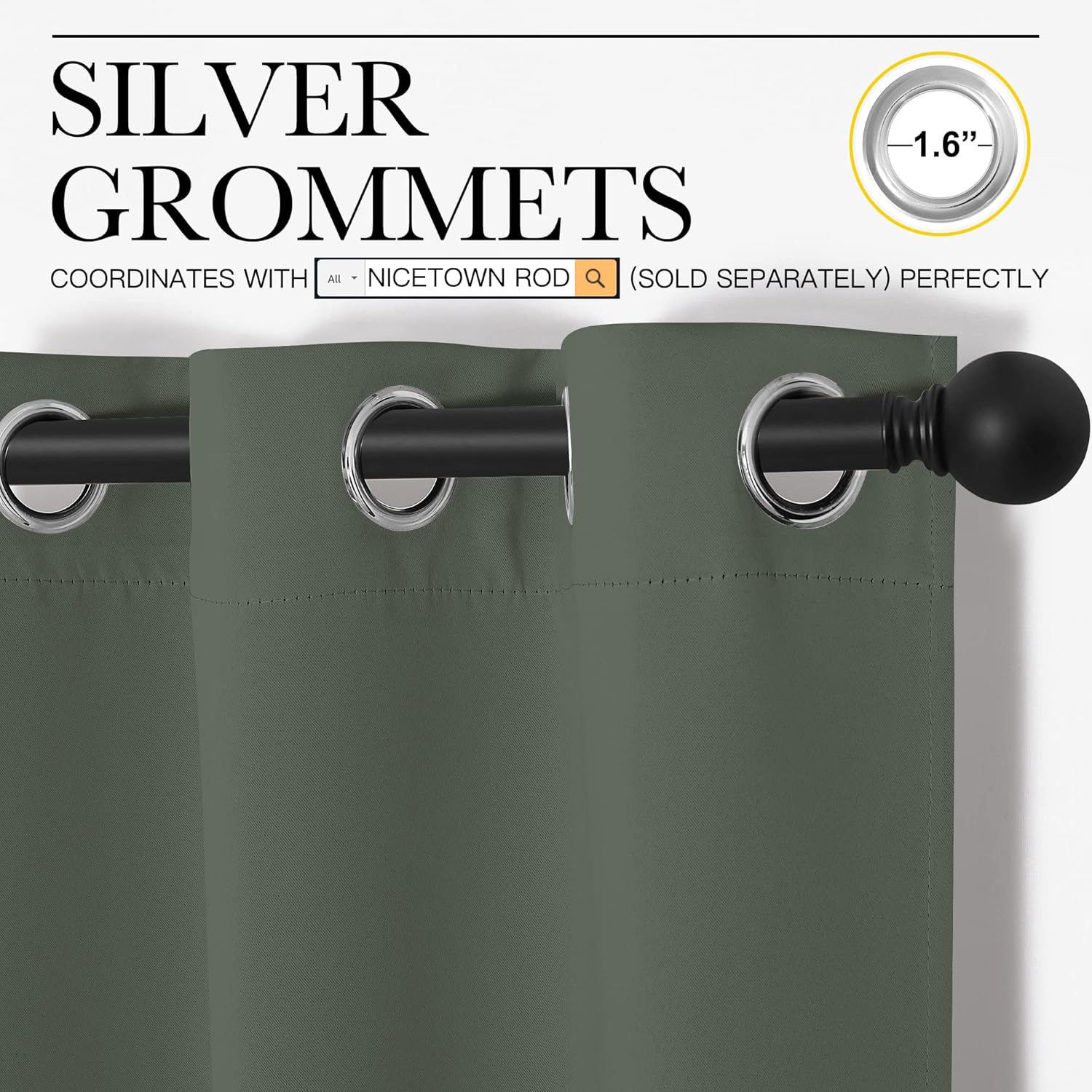 NICETOWN Blackout Draperies - Thermal Insulated Grommet Curtains, 55" Wide x 108" Long | Dark Mallard Color