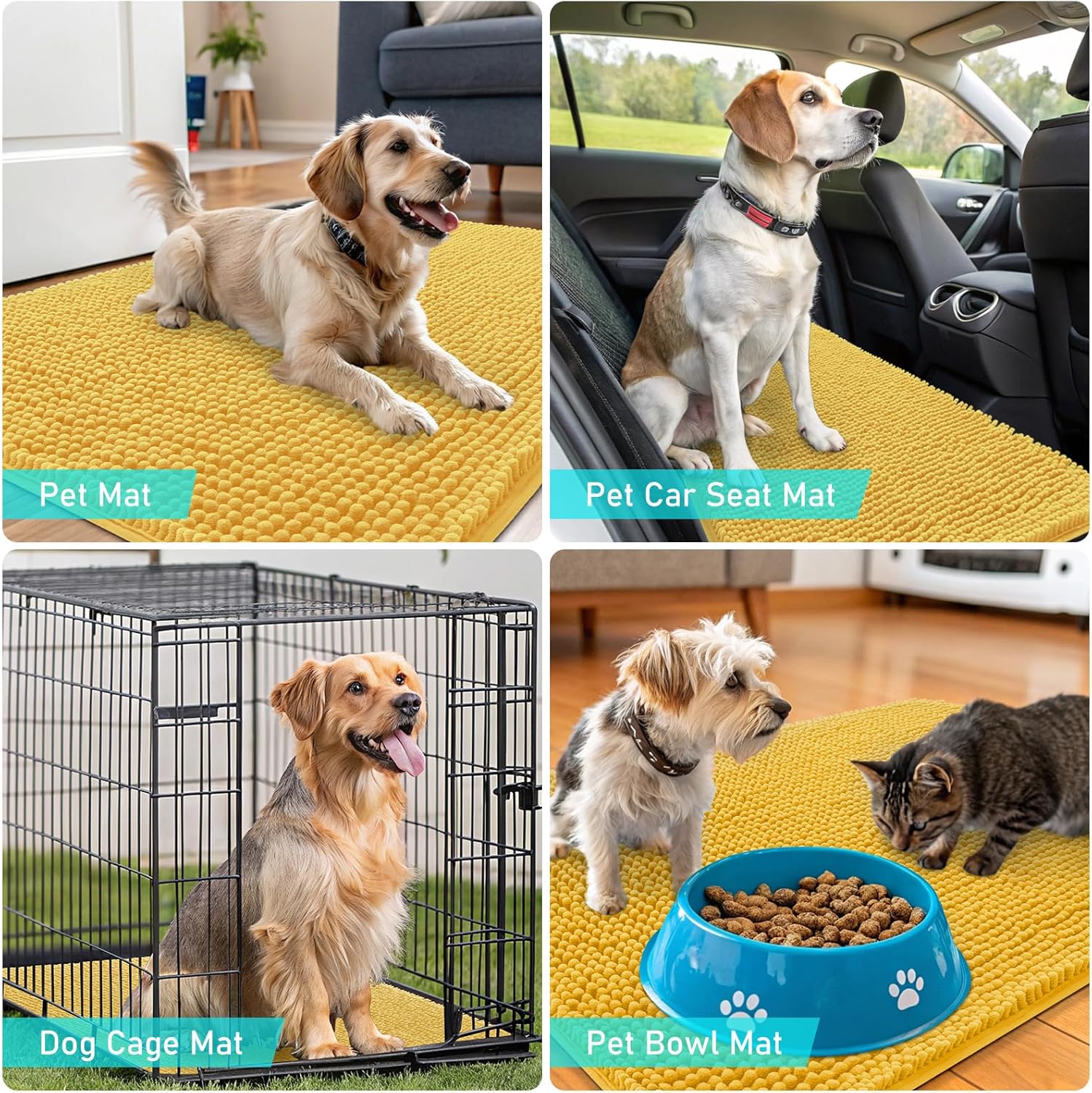 OLANLY Dog Door Mat - Absorbent Non-Slip Chenille Mat for Muddy Paws | 24x16 Yellow Quick Dry Design