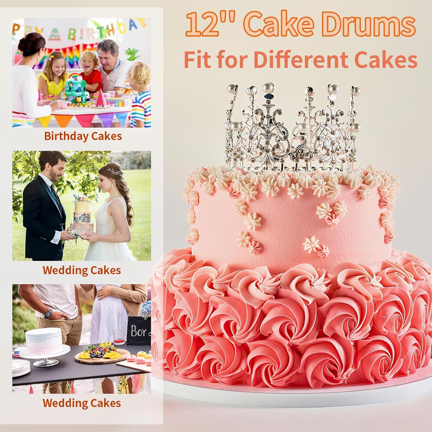 Sturdy 12 Inch Round Cake Boards by [Brand Name] - Durable 1/2 Inch Cake Drums for Multi-Layer Cakes, White, 2 Pcs