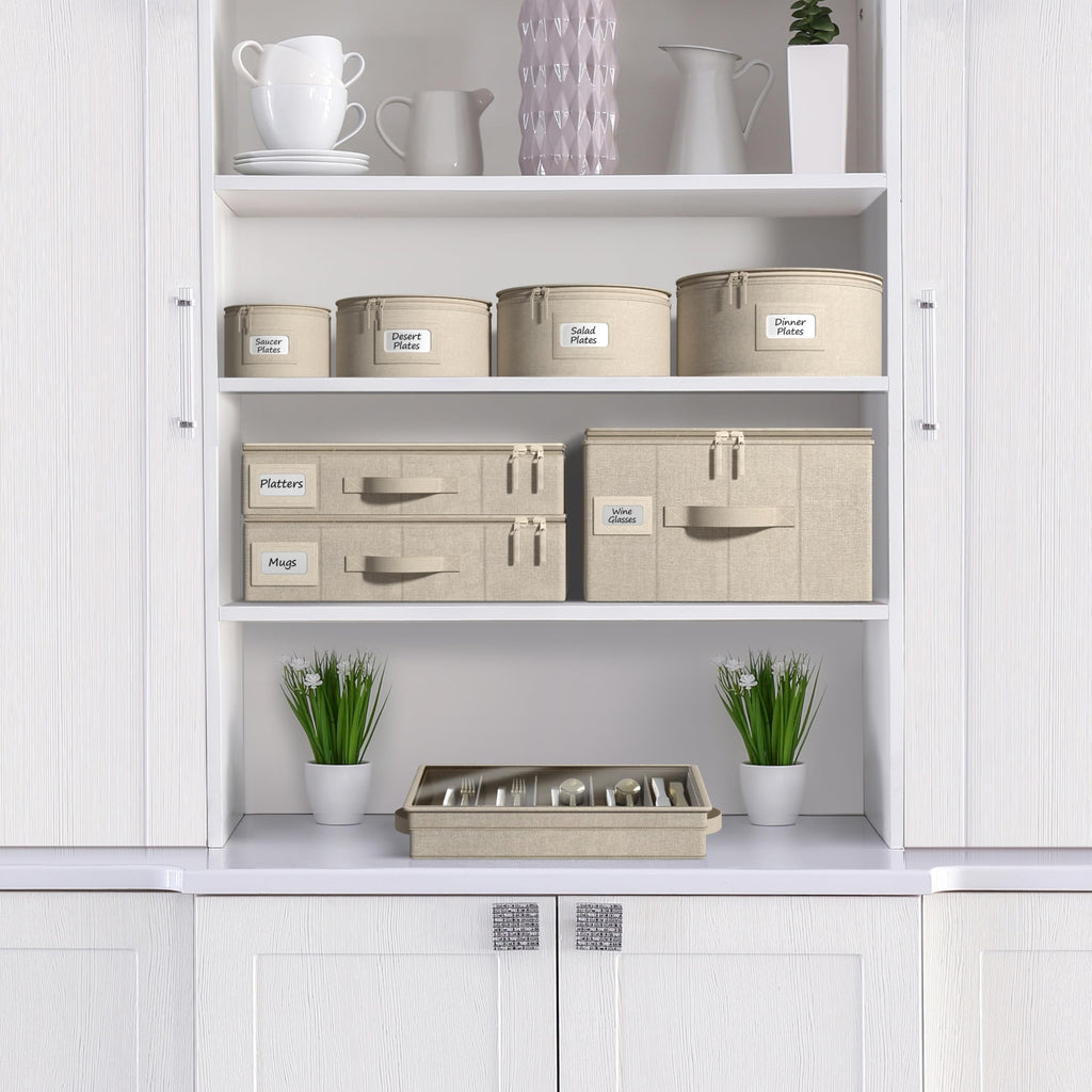 Sorbus China Storage Containers 6-Piece Set - Hard Shell Dinnerware Organizer for Plates, Glasses, Mugs & Saucers (Holds Service for 12) with Felt Protectors for Moving & Storage