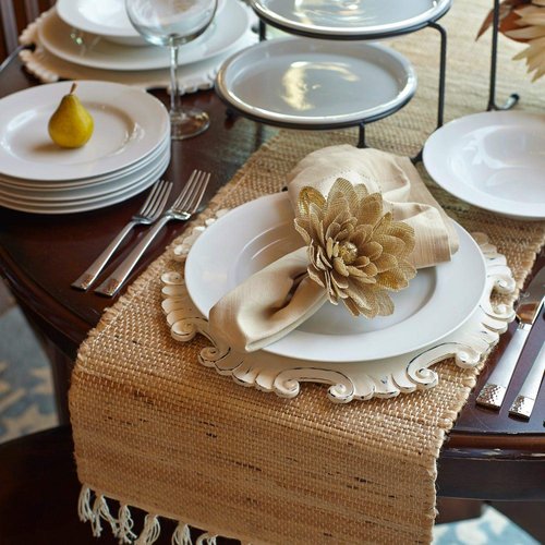 FRELISH DÉCOR Hand Woven Jute Cotton Table Runner 14"x72" Six Seater, Farmhouse Style Non Slip Durable Runner Perfect for Dining Table Kitchen Everyday Use: Natural Jute