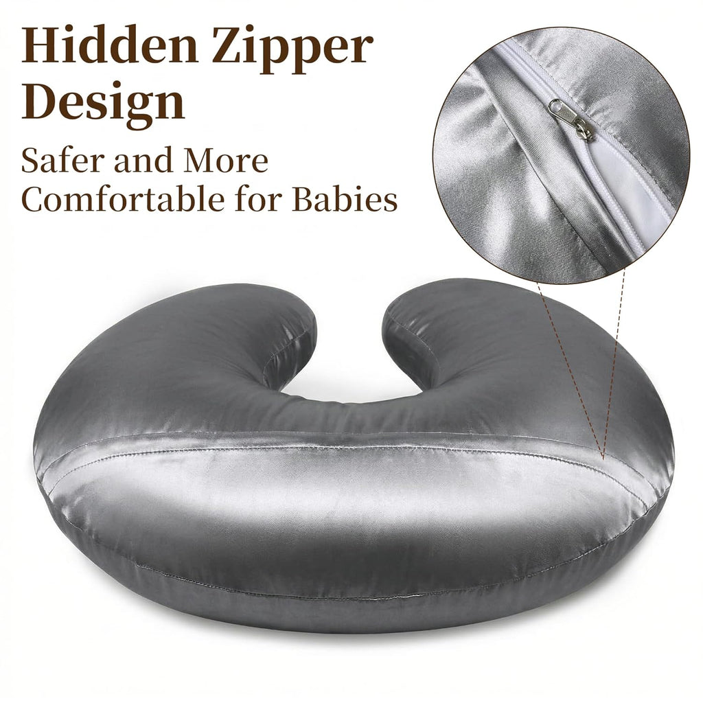 Pro Goleem Satin Nursing Pillow Cover - Soft Silk Feeding Pillow Slipcover | 2 Pack in Gray and White