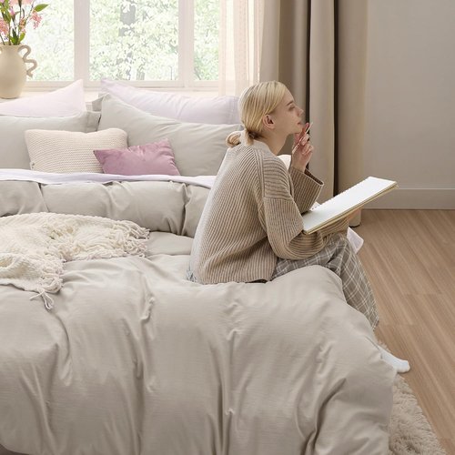 Bedsure Duvet Cover Set - Extra Soft Queen Size Bedding, 3 Pieces with Zipper Closure, Linen, 90x90 Inches