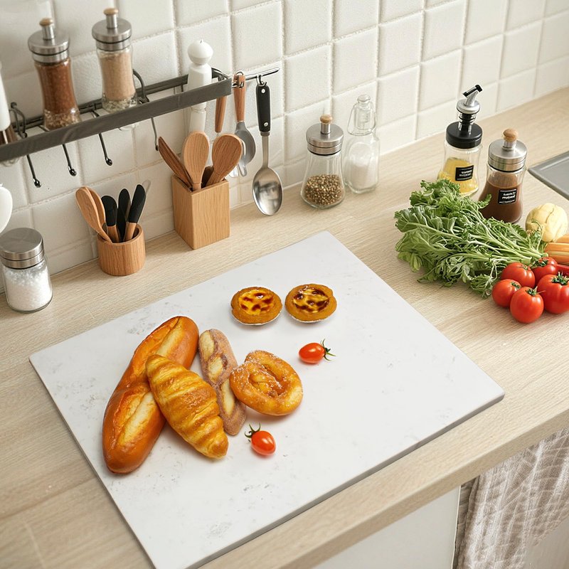 Nature Marble Cutting Board - 19.7 * 15.7 Inch Large Stone Cutting Board Countertop, Stone Charcuterie Tray with Non-Slip Base for Kitchen, Gift for Grill Masters, Baking Lover and Home Chefs (White)