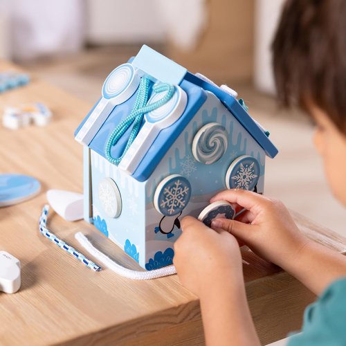 Melissa & Doug Wooden Gingerbread House Play Set - Winter Frost Design for Kids Age 3+