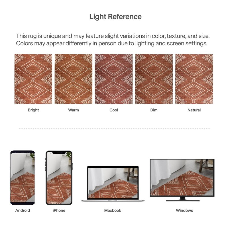 ReaLife Rugs Machine Washable Area Rug - Living Room Bedroom Bathroom Kitchen Entryway Office - Padded Crease Free Stain Resistant Premium - Moroccan Tribal Diamond - Jax- Orange - 2'x 3'