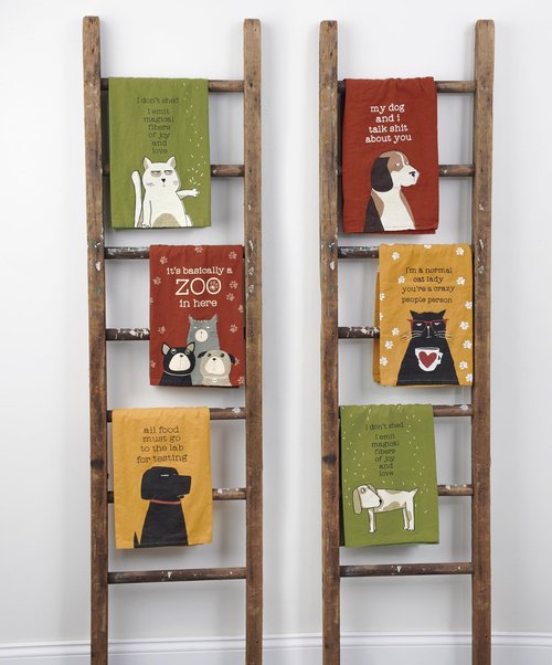 Primitives by Kathy Cotton Dish Towel Set - Cat Design, Kitchen/Bathroom Decor, Tea Towels, 28"x28"