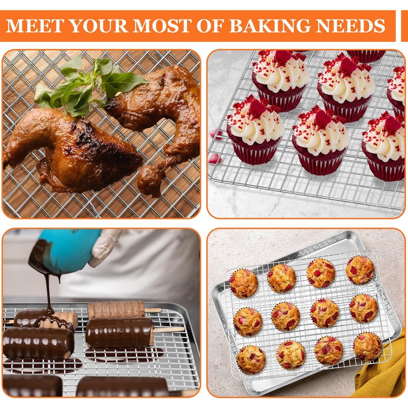 Half Sheet Baking Pan & Wire Rack, Leonyo 17.5" x 13" Large Stainless Steel Cookie Sheets with Cooling Rack Set, Nonstick & Oven Safe Commercial Baking Tray Pans - 4 Pack