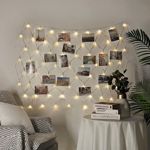 Hiboom LED Christmas Fairy Lights - 8 Modes Battery Operated Photo Clips for Home Wall Decoration | Warm White (3.3 x 3.3 ft)