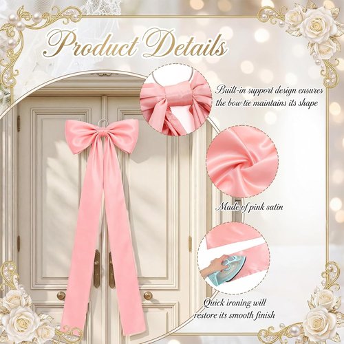 Crowye Large Pink Bow Decor Set - 71x20 Giant Coquette Bow & 12 Small 6" Bows for Weddings & Parties