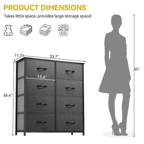 DWVO Fabric Dresser - 8 Drawer Chest for Bedroom & Living Room Storage Solutions