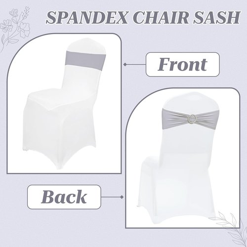 MDS Premium Stretch Spandex Chair Sashes - Pack of 100 Light Silver Covers for Weddings & Events