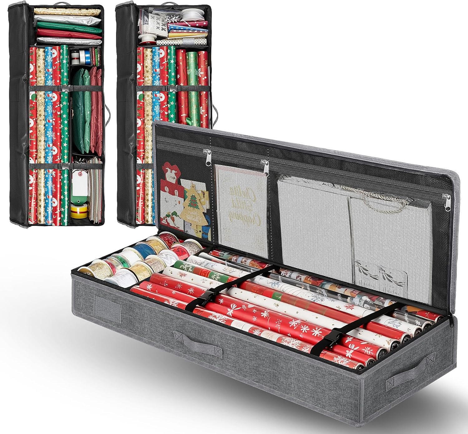 Regine Switzerland Christmas Wrapping Paper Storage - Waterproof Organizer for 30 Rolls | Compact Gray Design