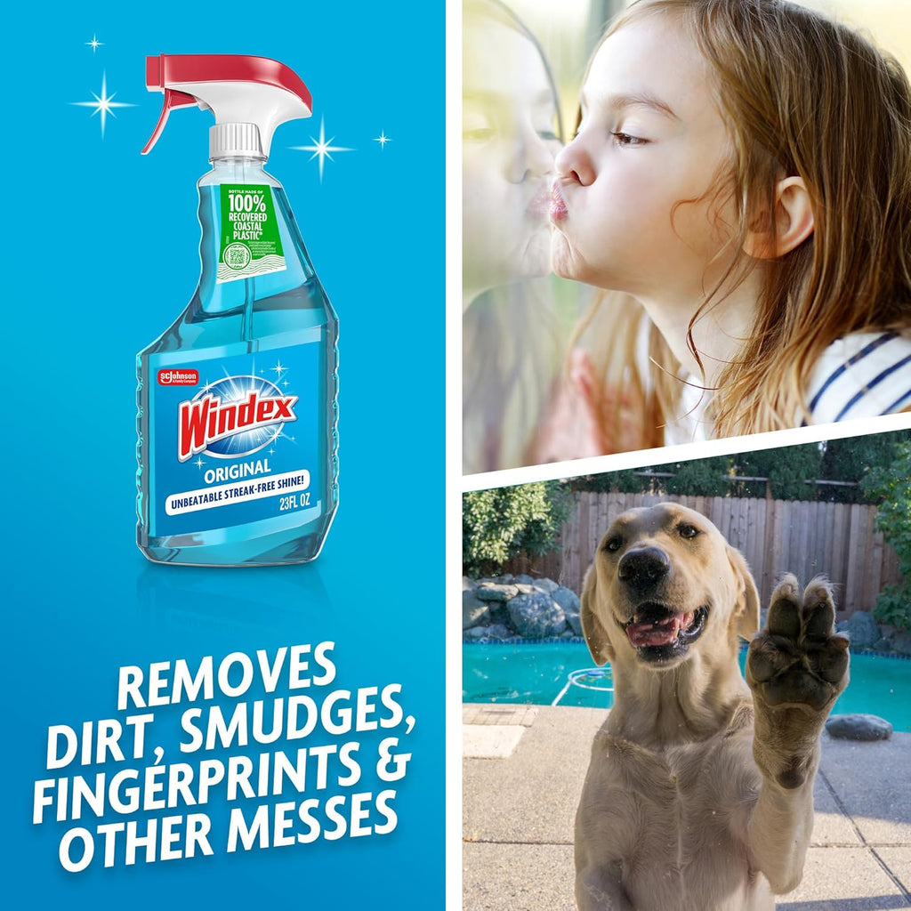 Windex Glass Cleaner Spray - Original Blue Scent, 23 Fl Oz | Prevents Leakage & Breakage