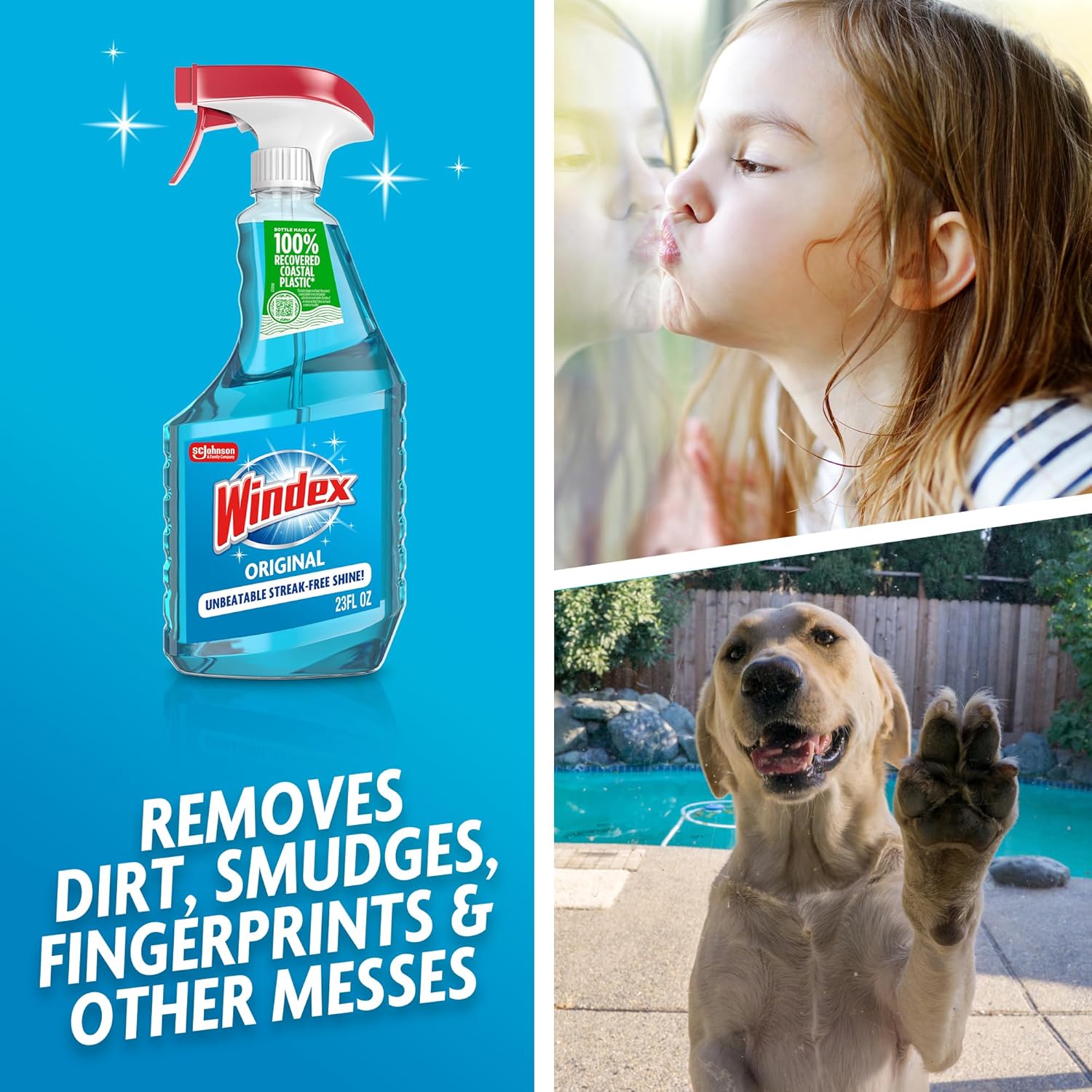 Windex Glass Cleaner Spray - Original Blue Scent | Prevents Leakage & Breakage | 23 Fl Oz (Pack of 2)